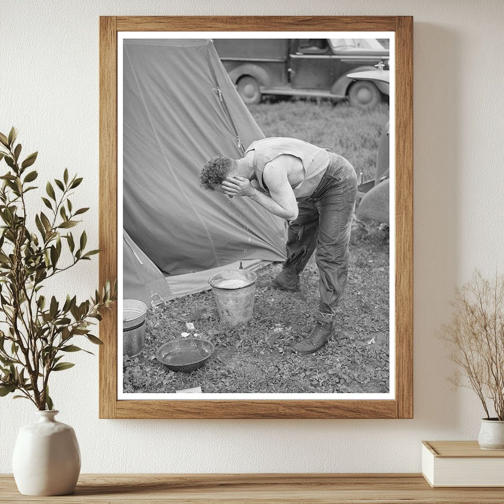 Sheep Shearer Washing Up at Malheur County Ranch 1941