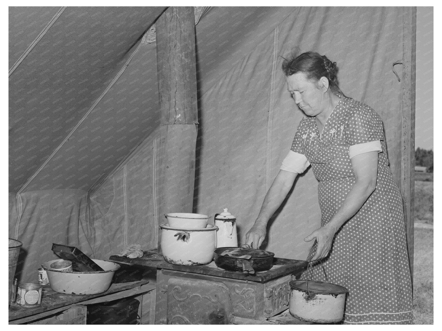 Farm Workers Wife Prepares Dinner Migratory Labor Camp 1941