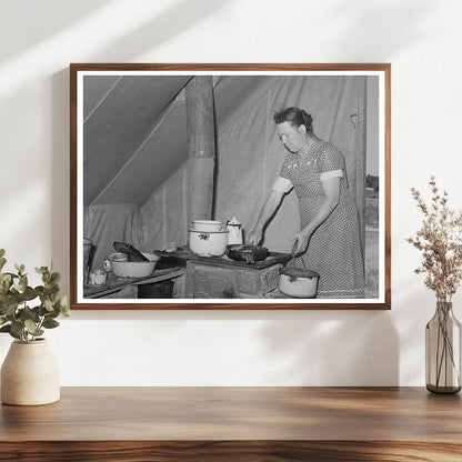 Farm Workers Wife Prepares Dinner Migratory Labor Camp 1941