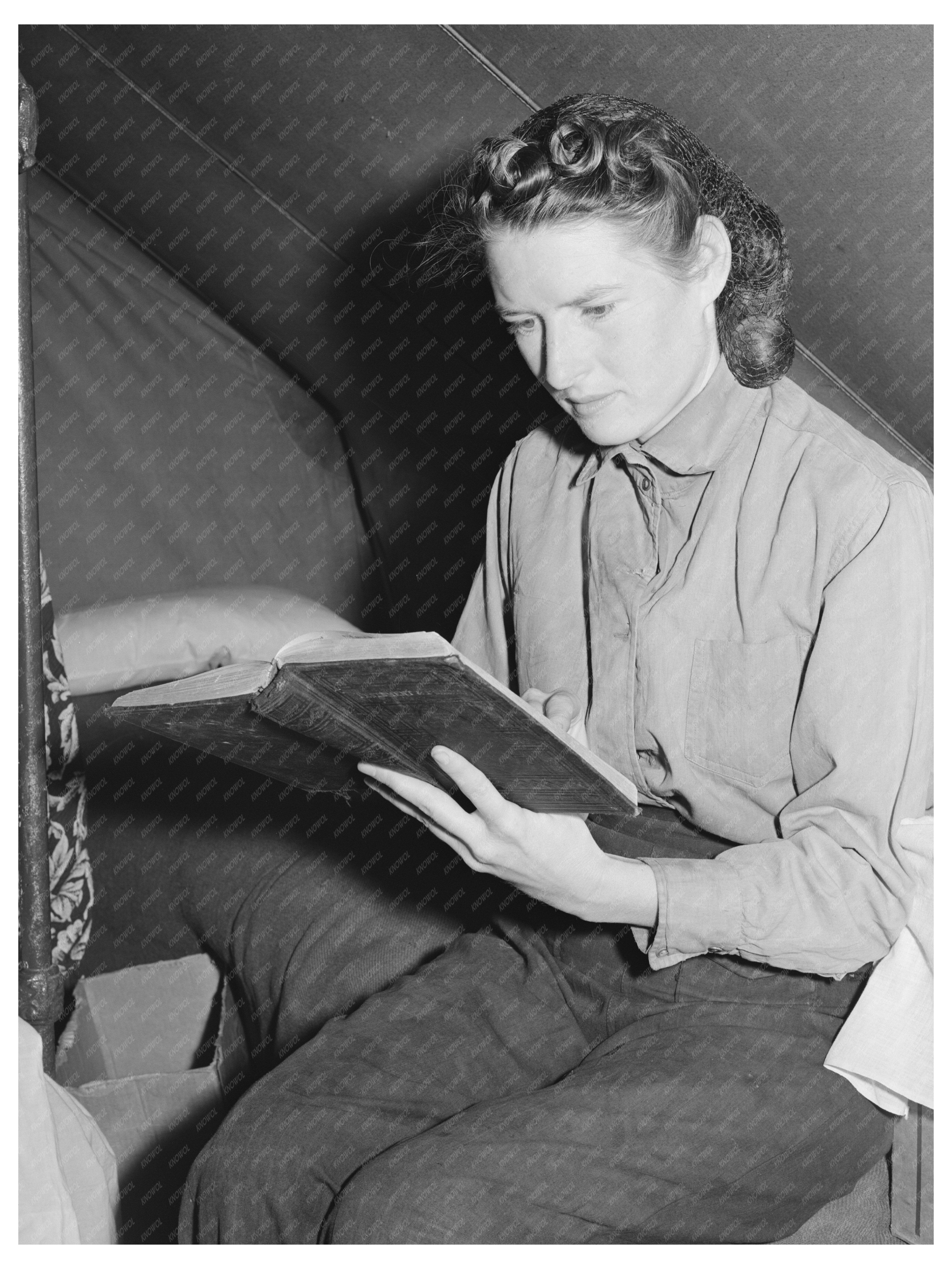Young Girl Reading Bible in Migratory Labor Camp 1941