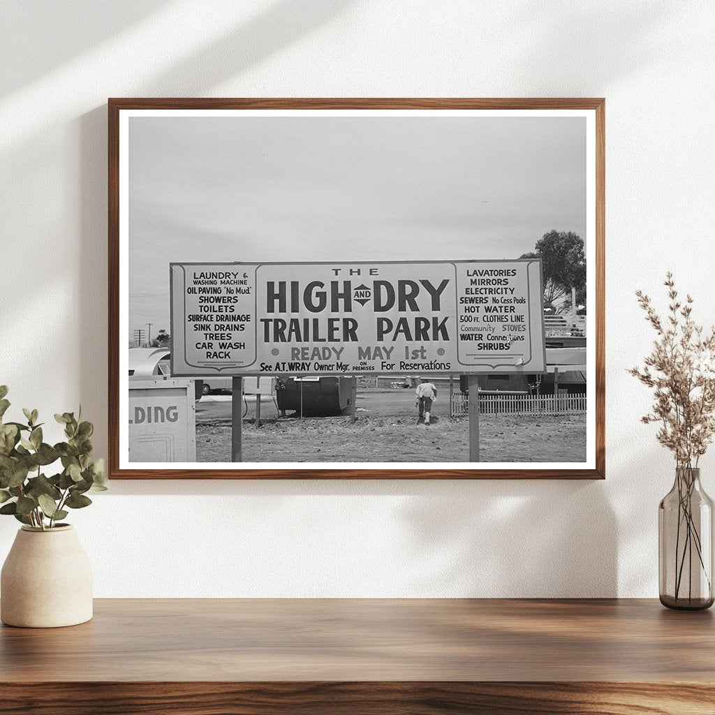 1941 San Diego Trailer Court Opening Sign Image