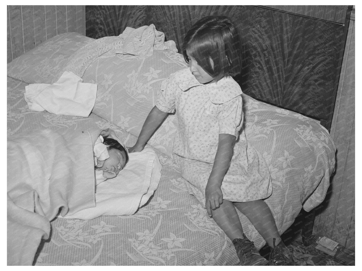 Mexican Girl Holding Baby Sister San Diego May 1941