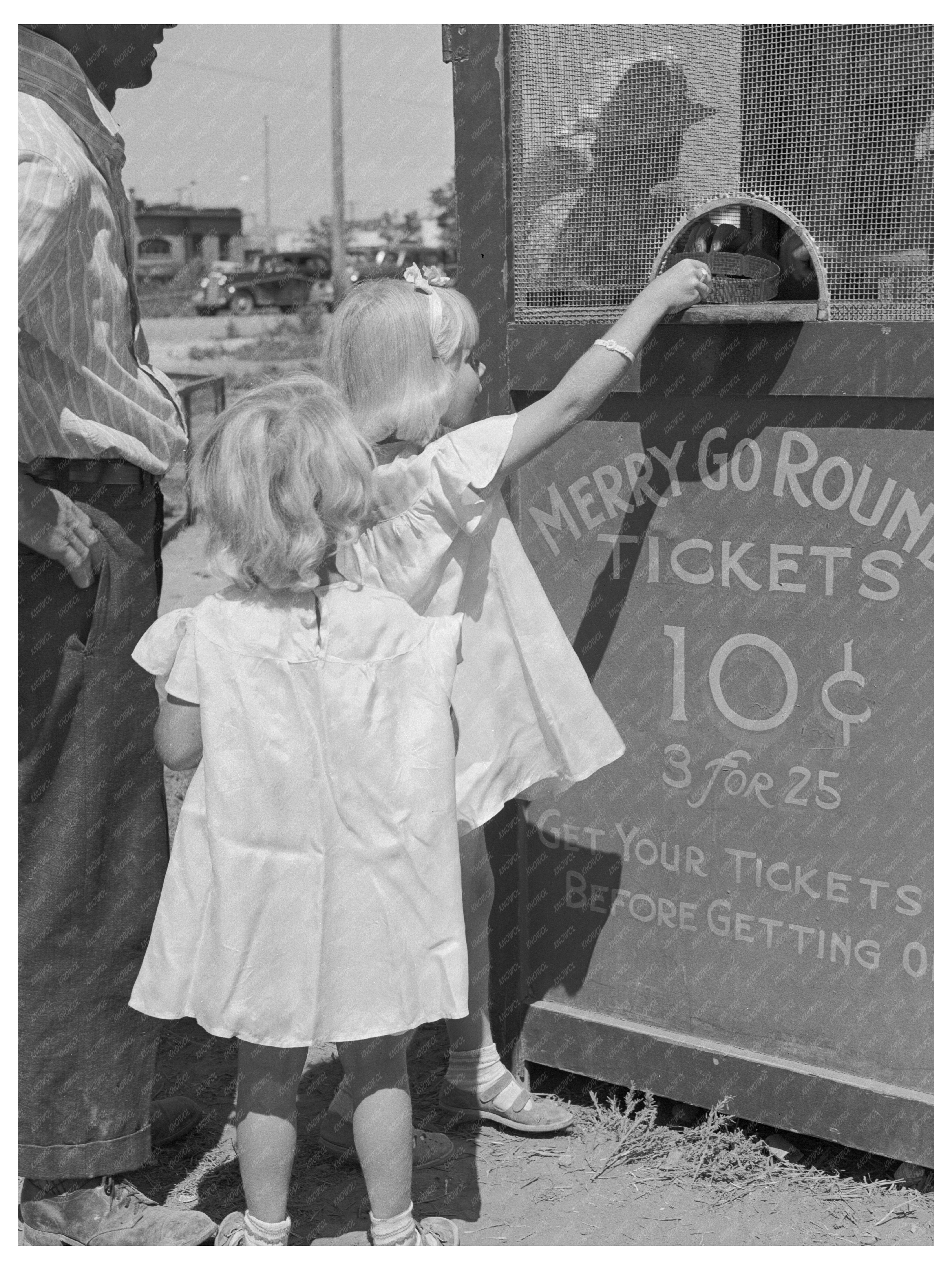 Little Girls Get Carnival Tickets July 1941 Oregon