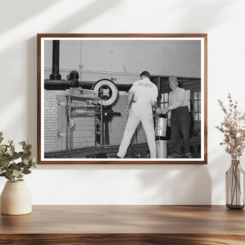 Weighing Cans of Cream at Dairymens Cooperative 1941