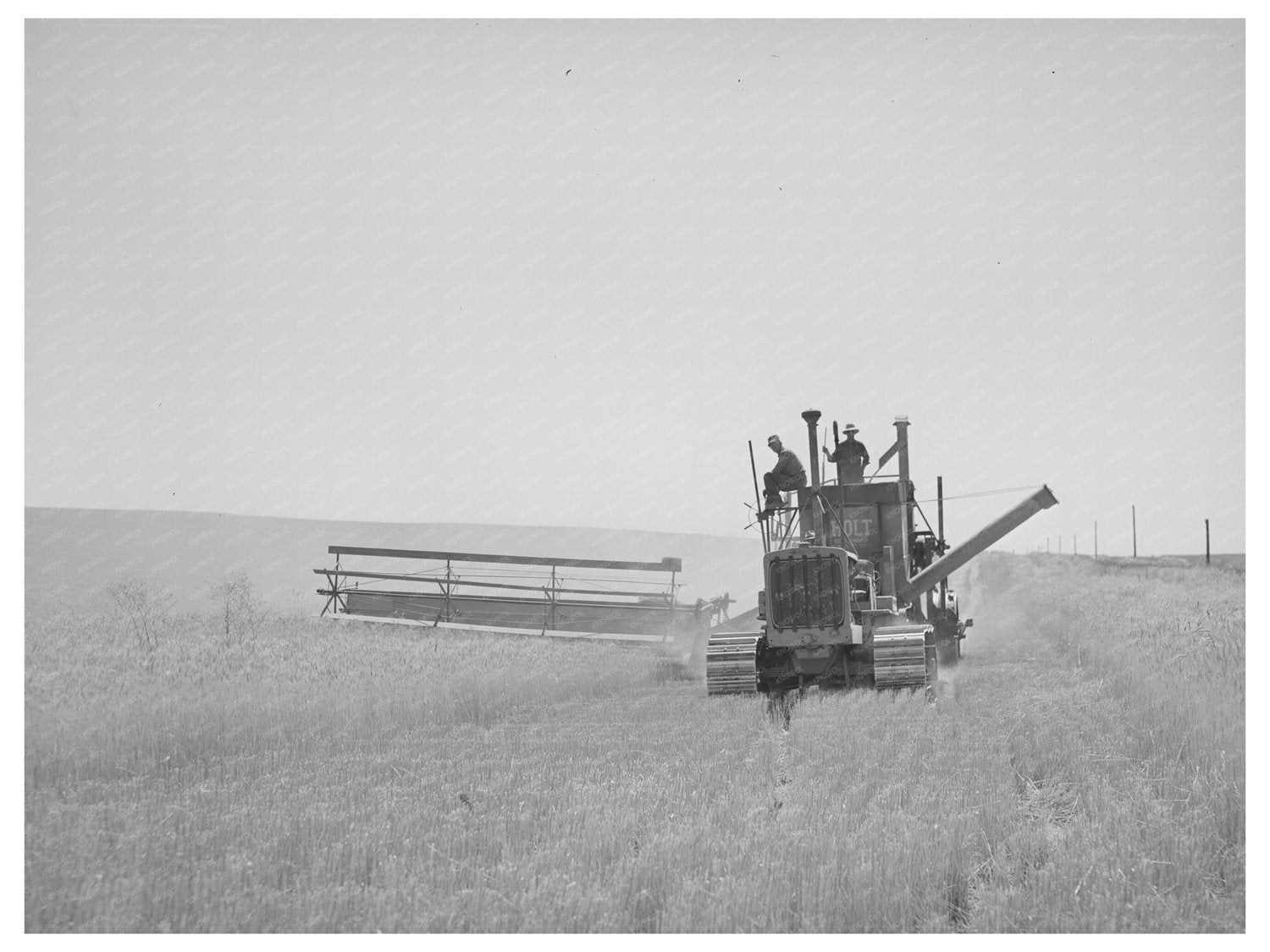 Tractor-Drawn Combine Harvesting Wheat July 1941