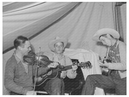 1941 Cowboy Song Performers at Farm Workers Camp Oregon