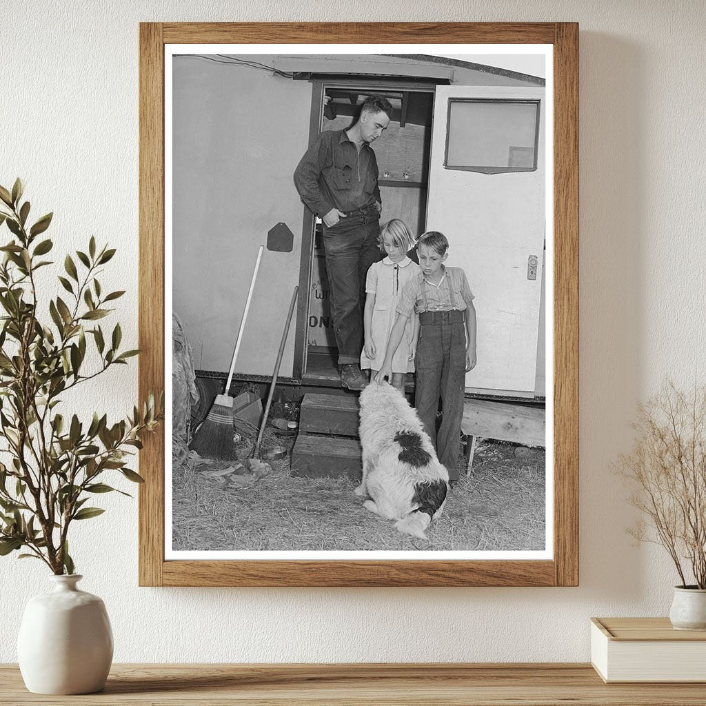 Workman and Children by Homemade Trailer 1941