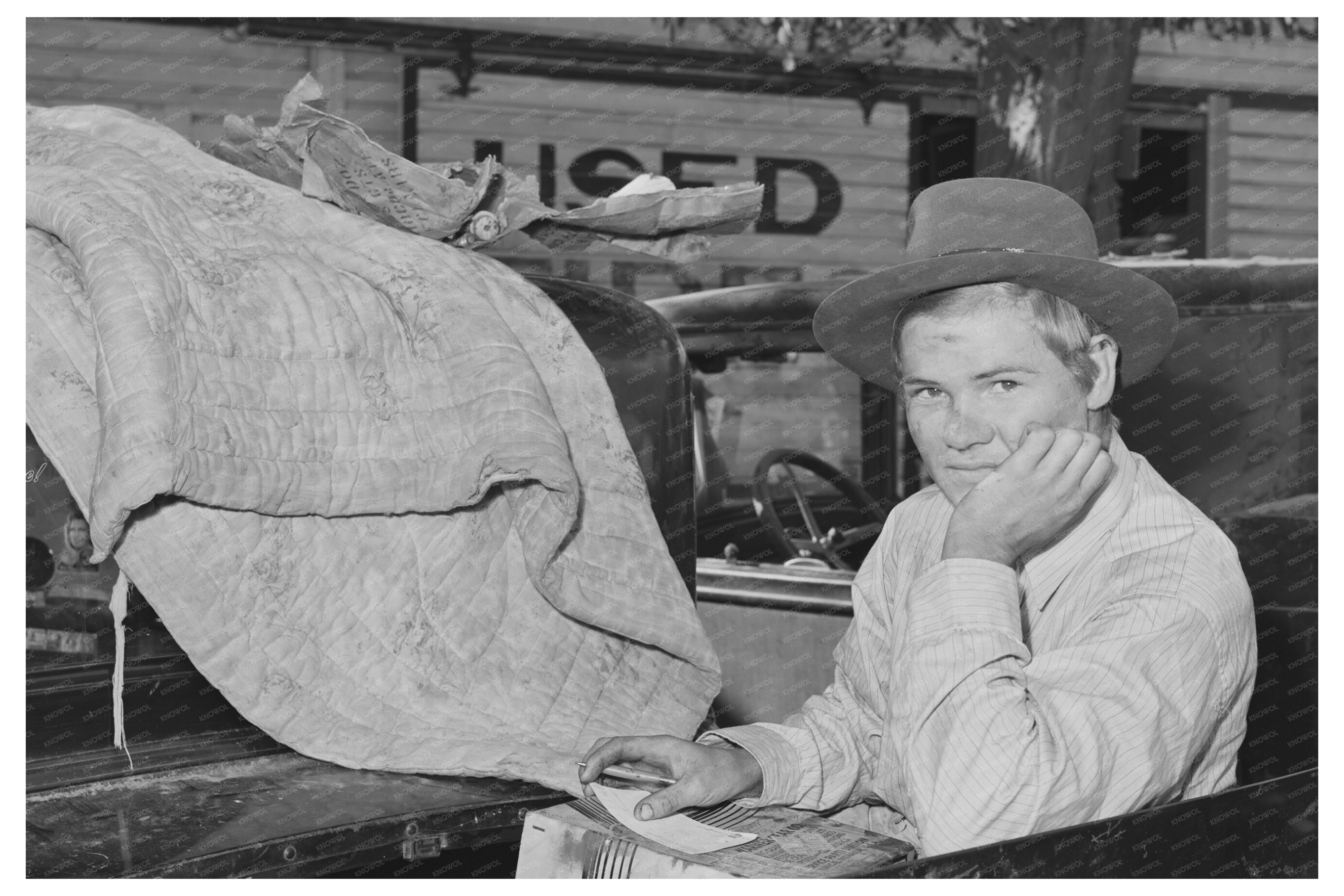 Workman Sleeping in Car Umatilla Ordnance Depot 1941