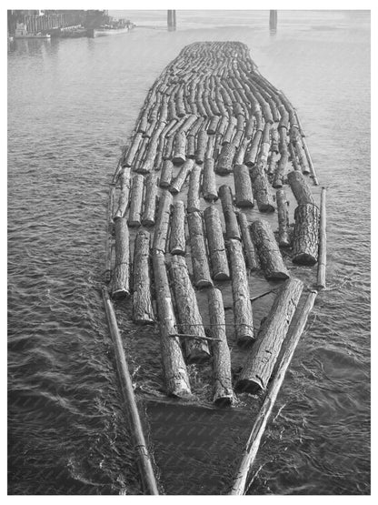 Log Raft in Willamette River Portland Oregon 1941