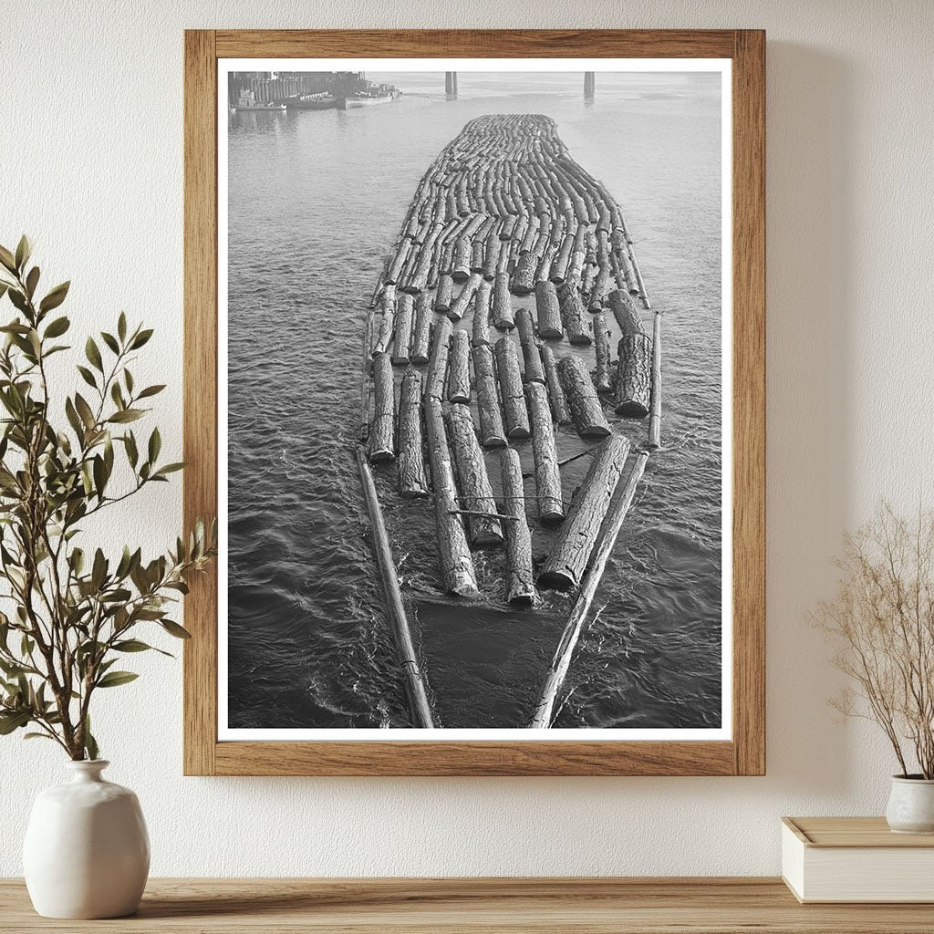 Log Raft on Willamette River Portland Oregon 1941