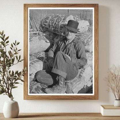 Laborer Resting on Potato Sack Pile Klamath County 1941