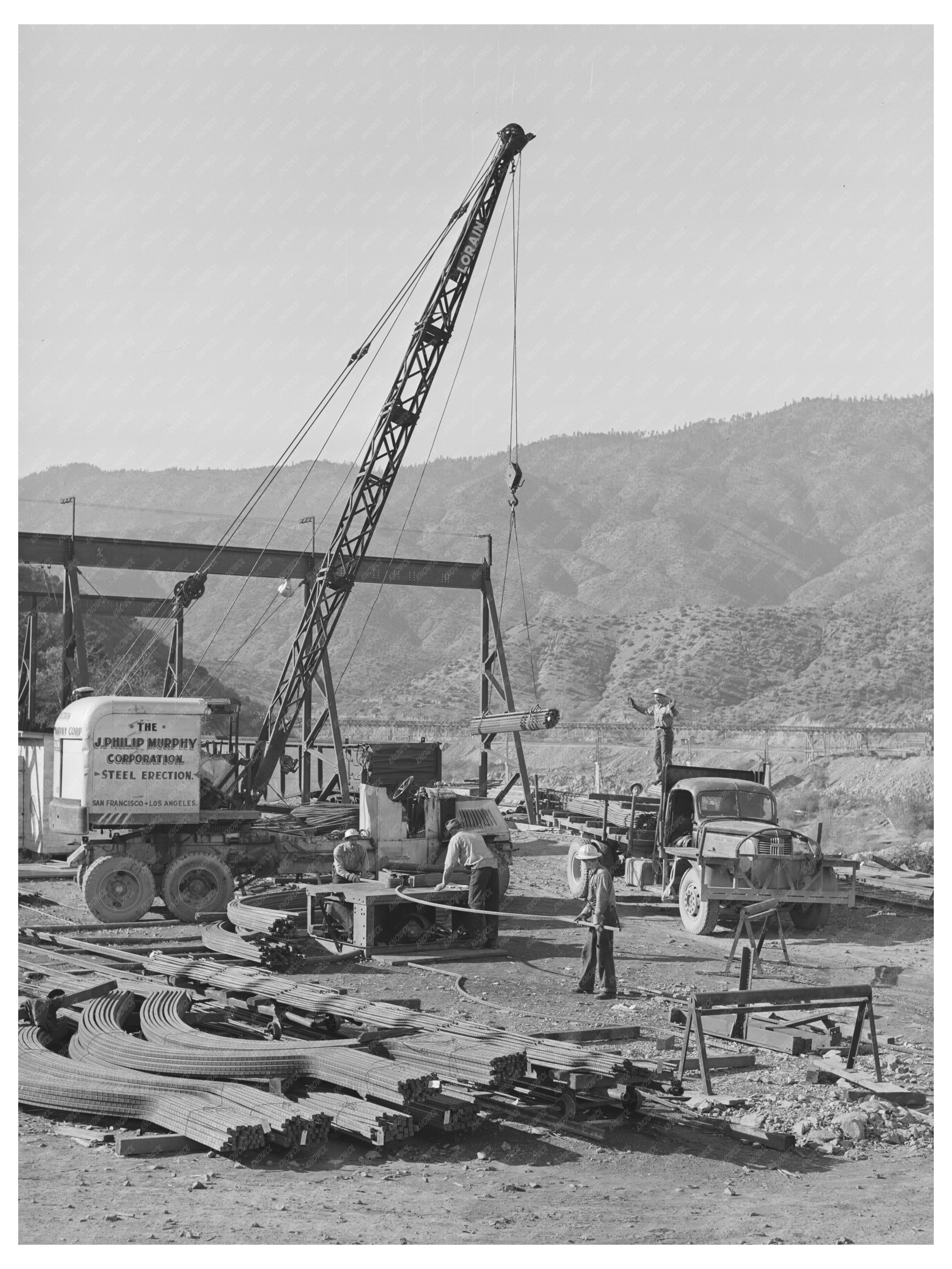 Workers Bending Steel for Shasta Dam December 1941