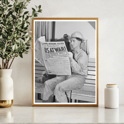 Workman at Shasta Dam Reads War Extra Newspaper 1941