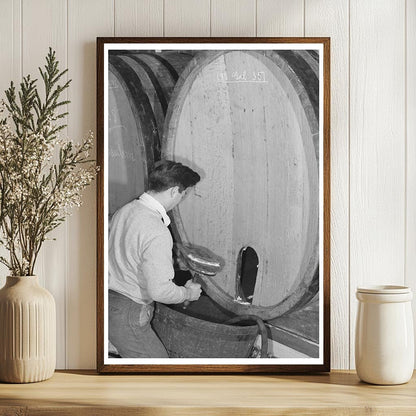 Sonoma County Winery Worker Cleaning Wine Cask 1942