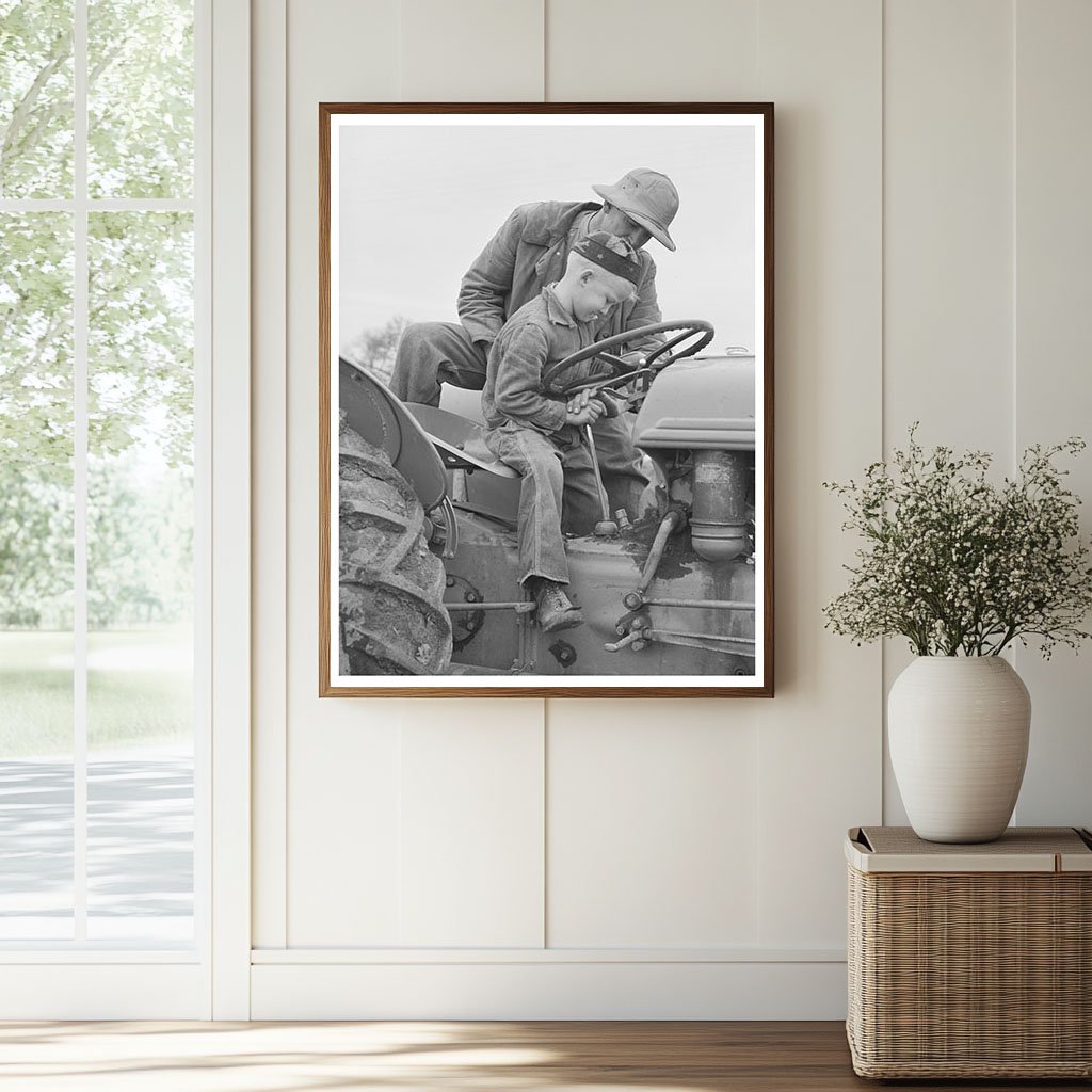 Farmer Teaching Son to Drive Tractor Tulare County 1942