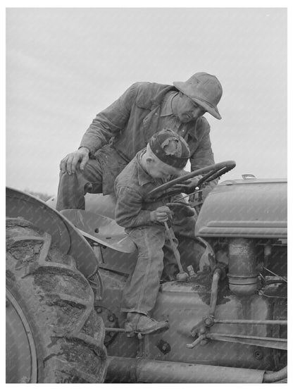 Farmer and Son Operating Tractor Tulare County 1942