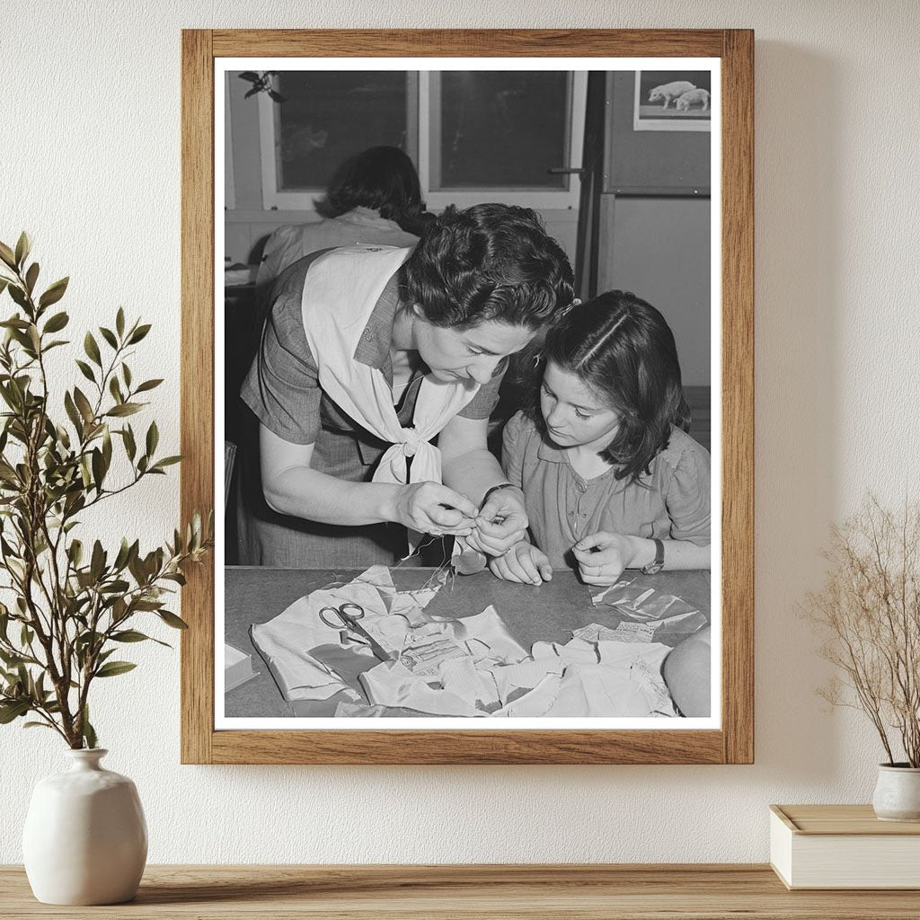 Girl Scouts Sewing at Farm Workers Camp Tulare County 1942