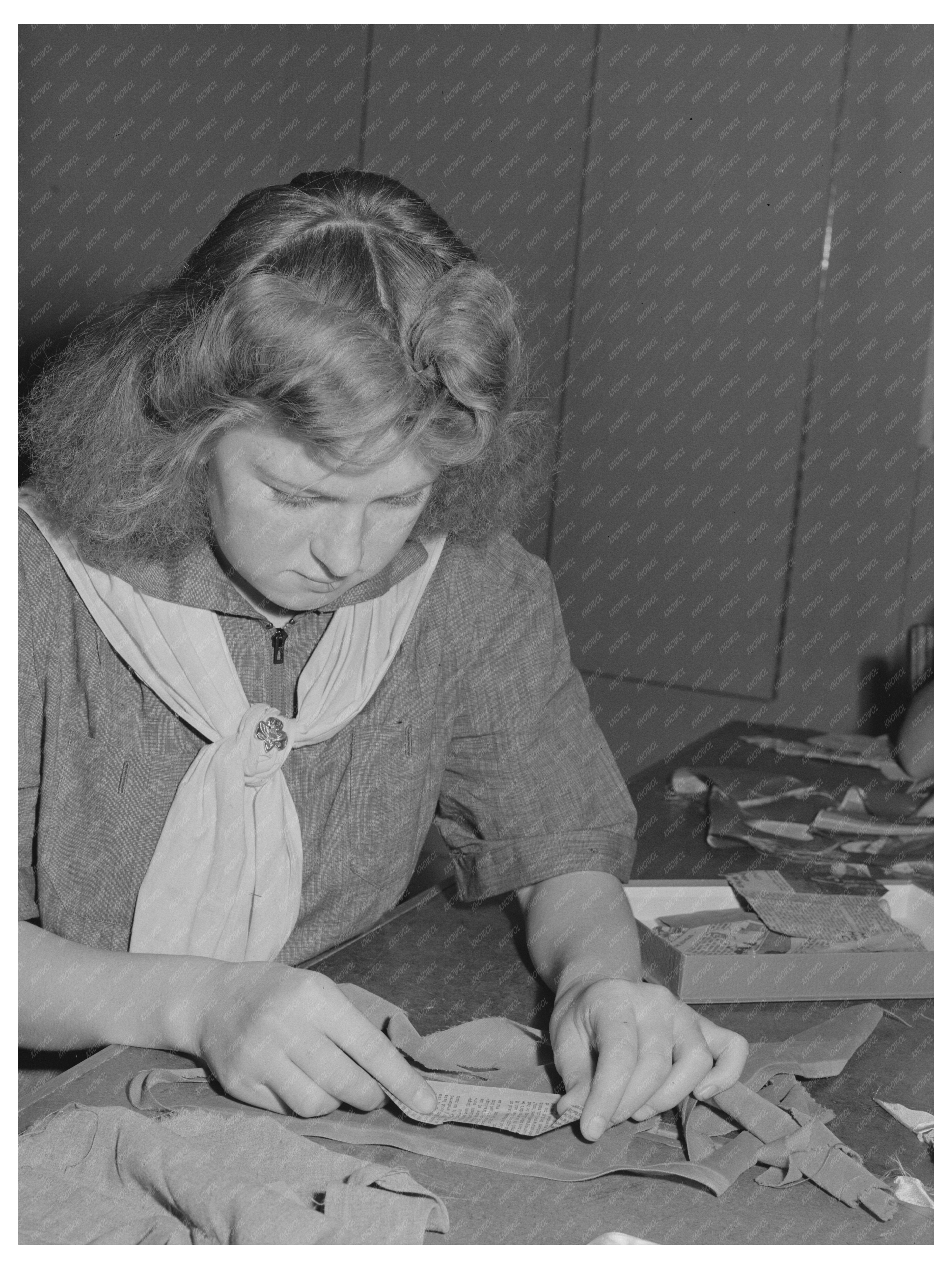 Girl Scouts Learning Sewing Skills in Tulare County 1942