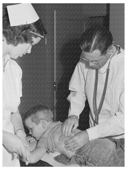 Doctor Examining Child at Clinic California 1942