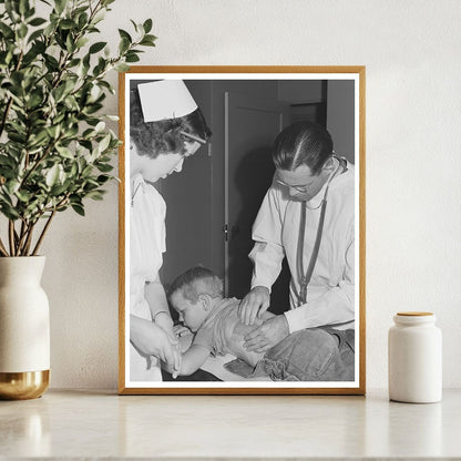 Doctor Examining Child at Clinic California 1942