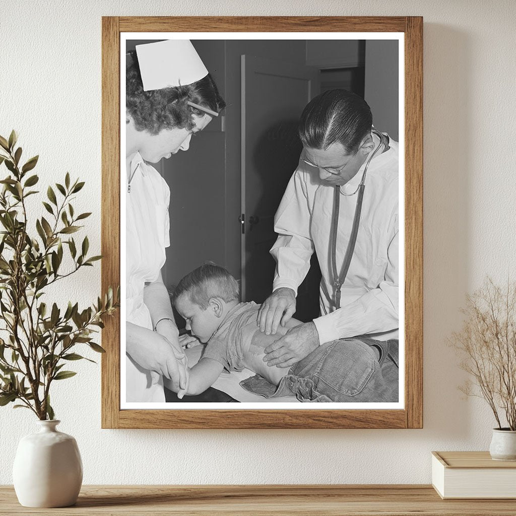 Doctor Examining Child at Clinic California 1942