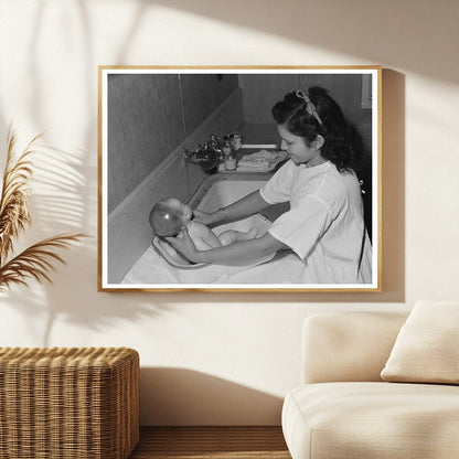 Girl Learning to Bathe Infant in Arizona 1942