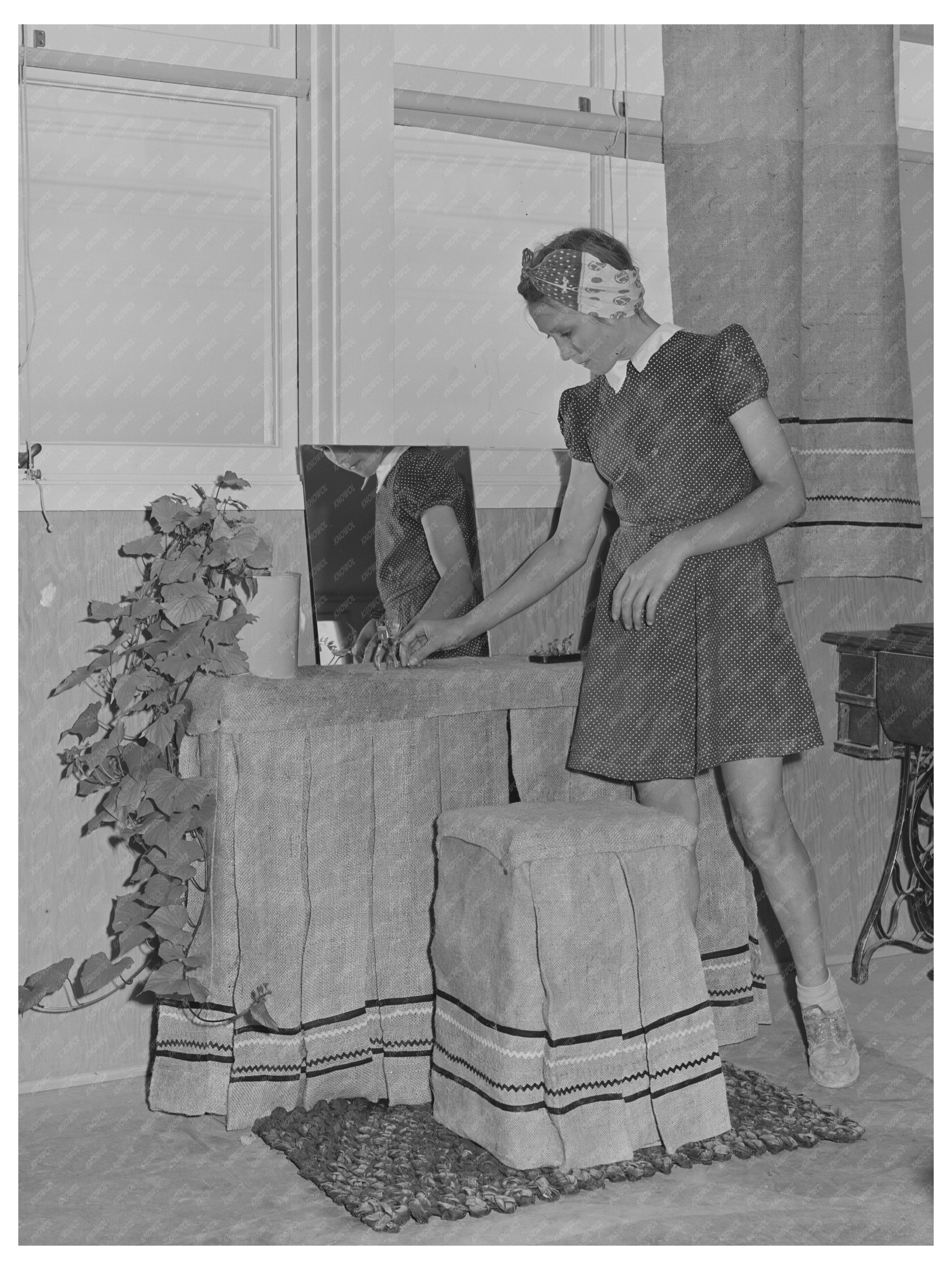 Schoolgirl at Dressing Table in Pinal County 1942