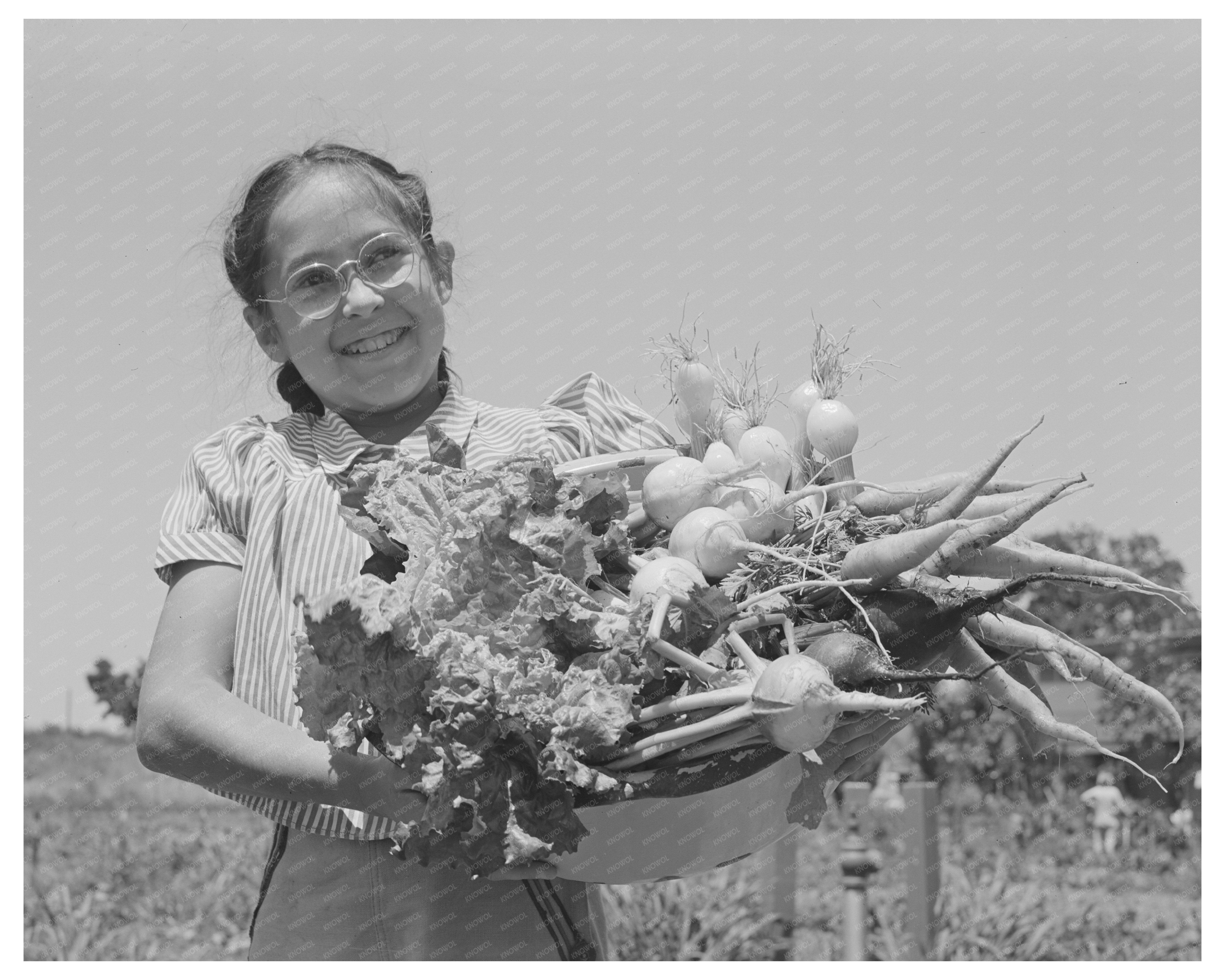 Marileeann Simpson with Fresh Vegetables Yuba City 1942