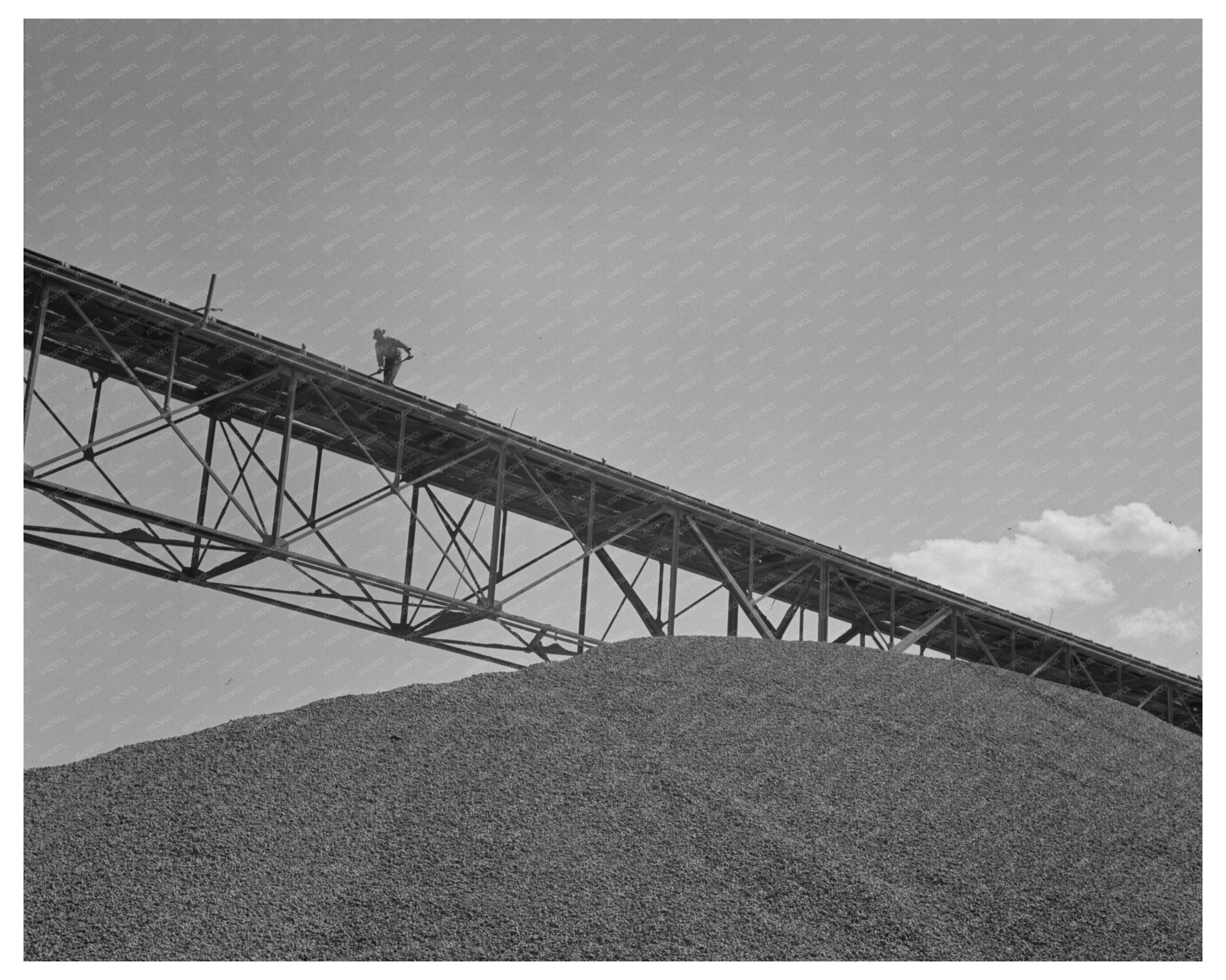 Gravel Pile Under Conveyor Belt at Shasta Dam 1942