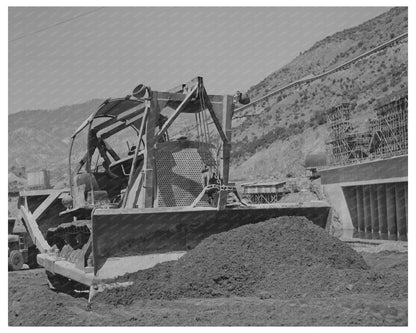 Bulldozer at Shasta Dam June 1942 Black and White Photo