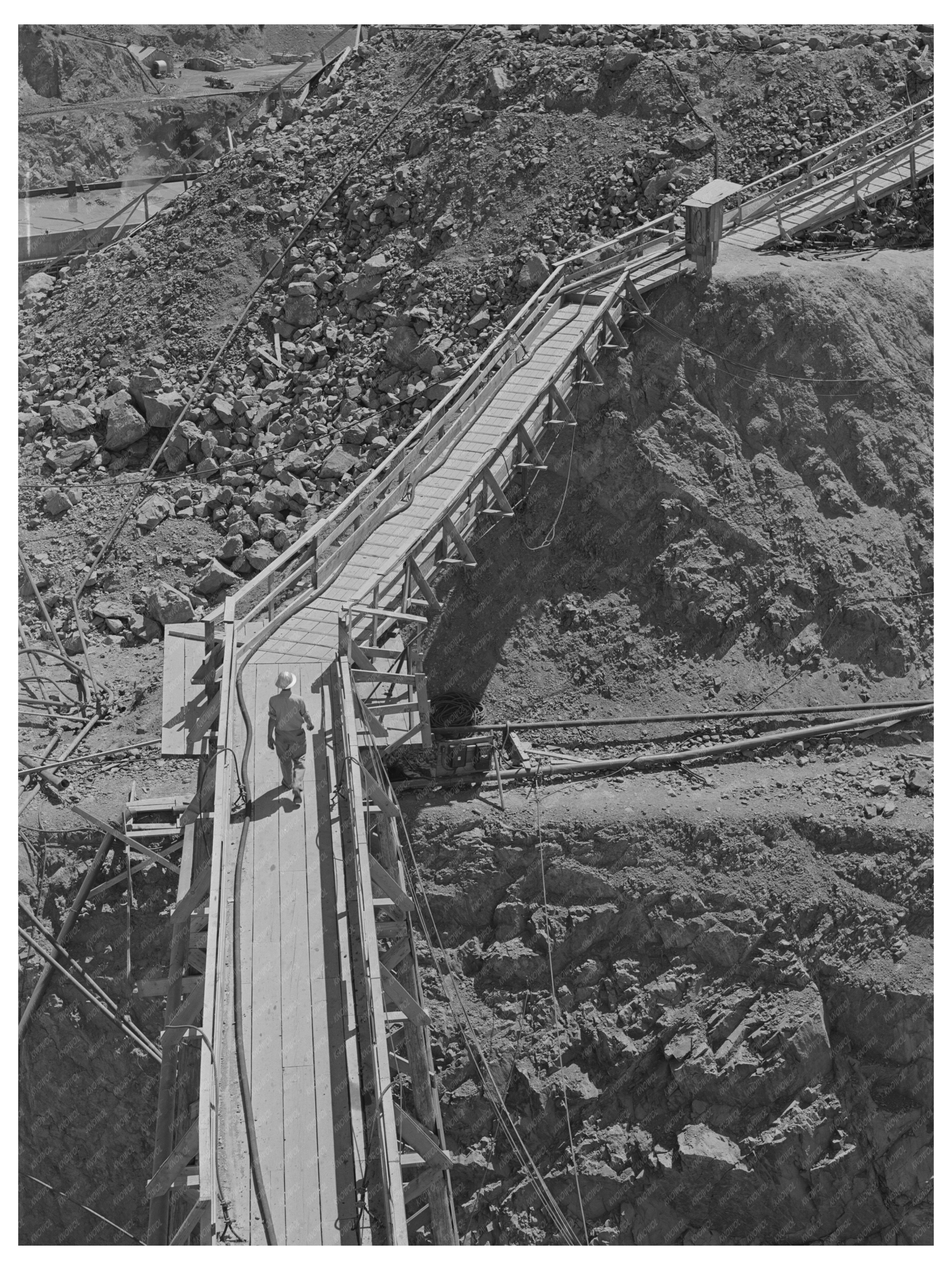 Workman on Catwalk at Shasta Dam June 1942