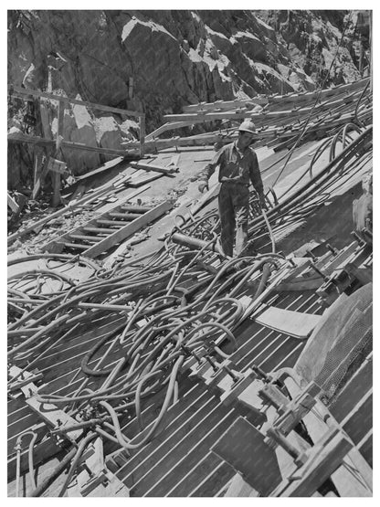 Shasta Dam Workman and Pipe June 1942 Vintage Photo