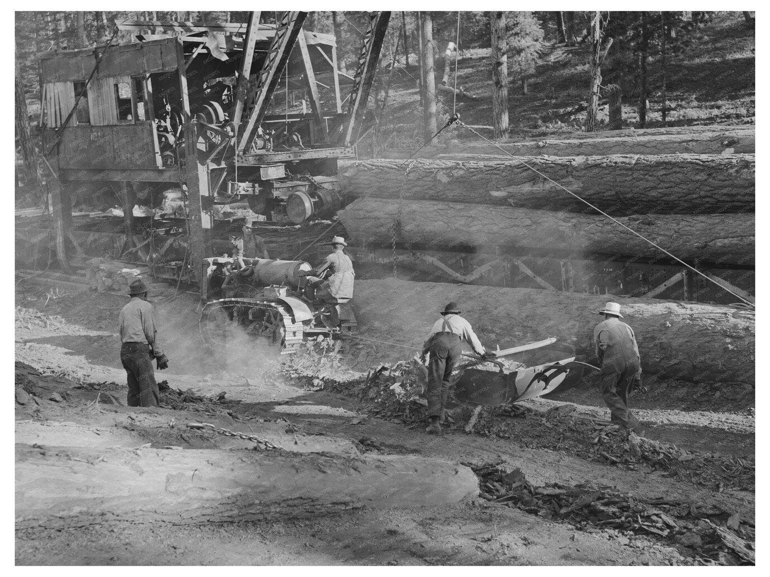 Lumberjacks Clearing Debris at McGiffart Machine 1942