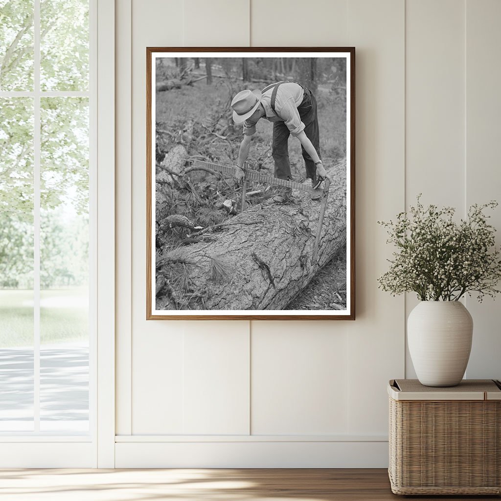 Lumberjack Measuring Logs in Malheur Forest July 1942