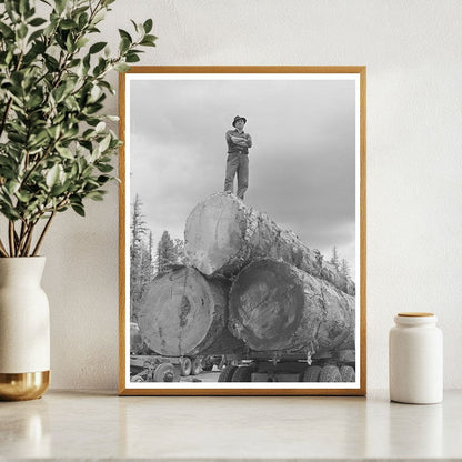 Lumberjack on Truckload of Logs Grant County Oregon 1942