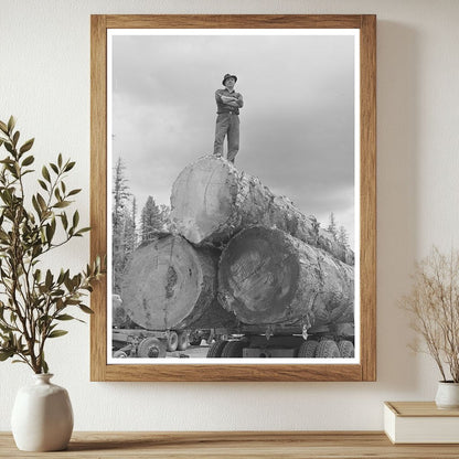 Lumberjack on Truckload of Logs Grant County Oregon 1942