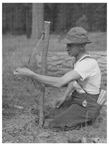 Lumberjack Building Rubberman in Malheur National Forest 1942