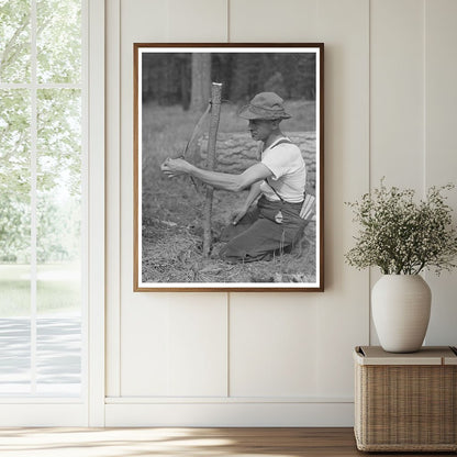 Lumberjack Building Rubberman in Malheur National Forest 1942