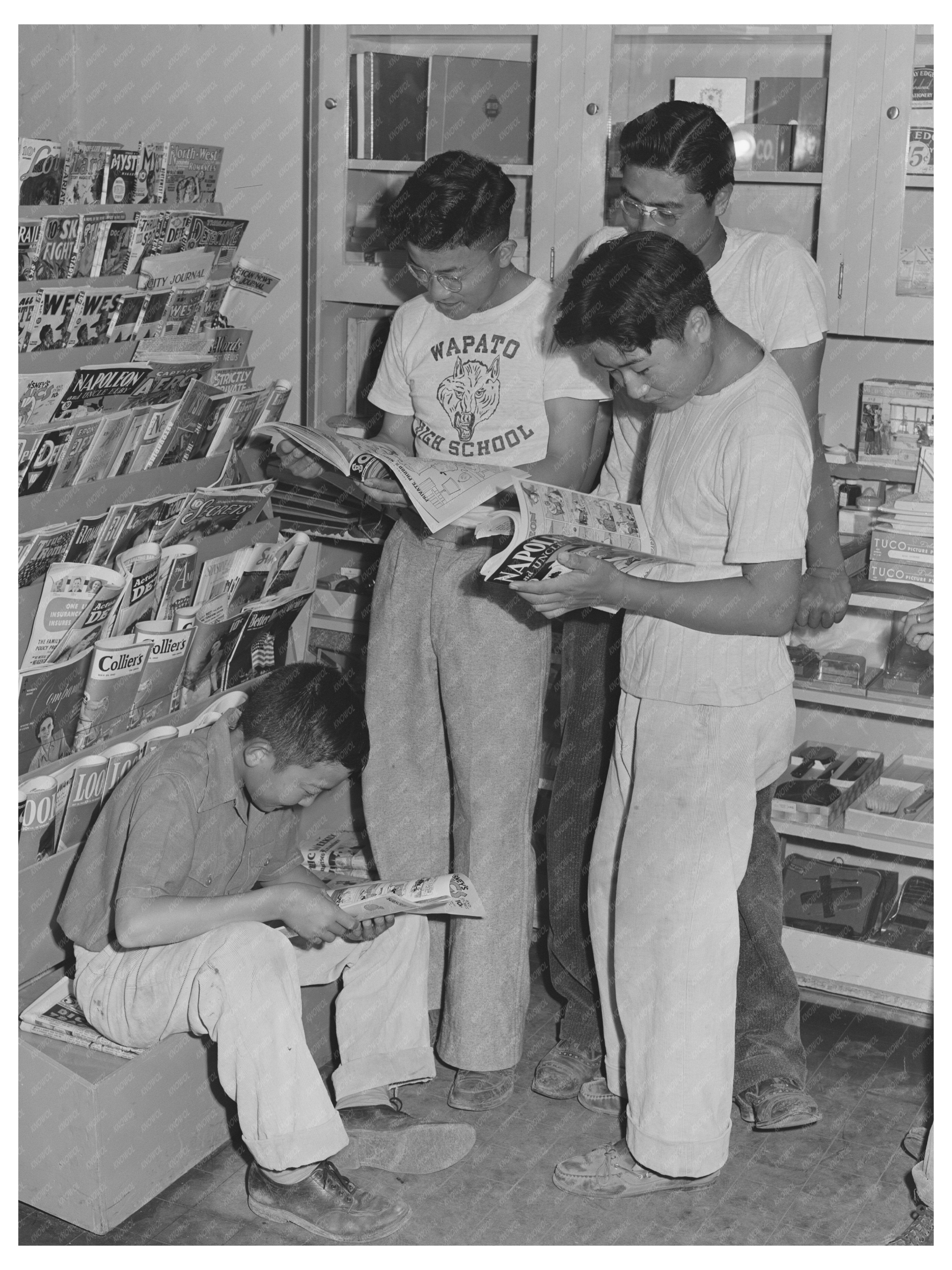 Japanese-American Boys at Newsstand Nyssa Oregon 1942