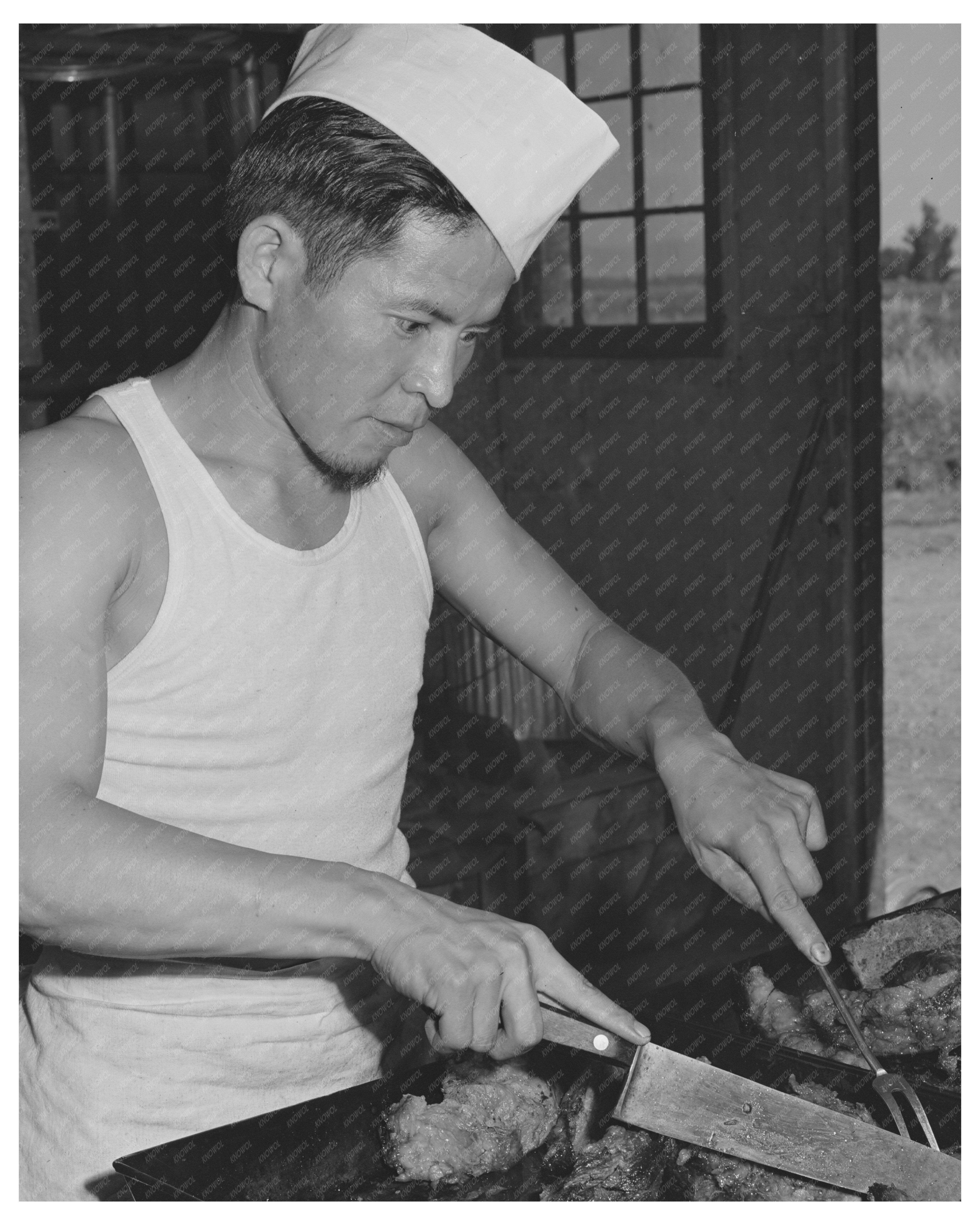 Chef Carving Meat in CCC Camp Mess Hall July 1942