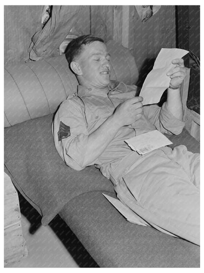 Flying Sergeant Reading Letter at Lake Muroc 1942