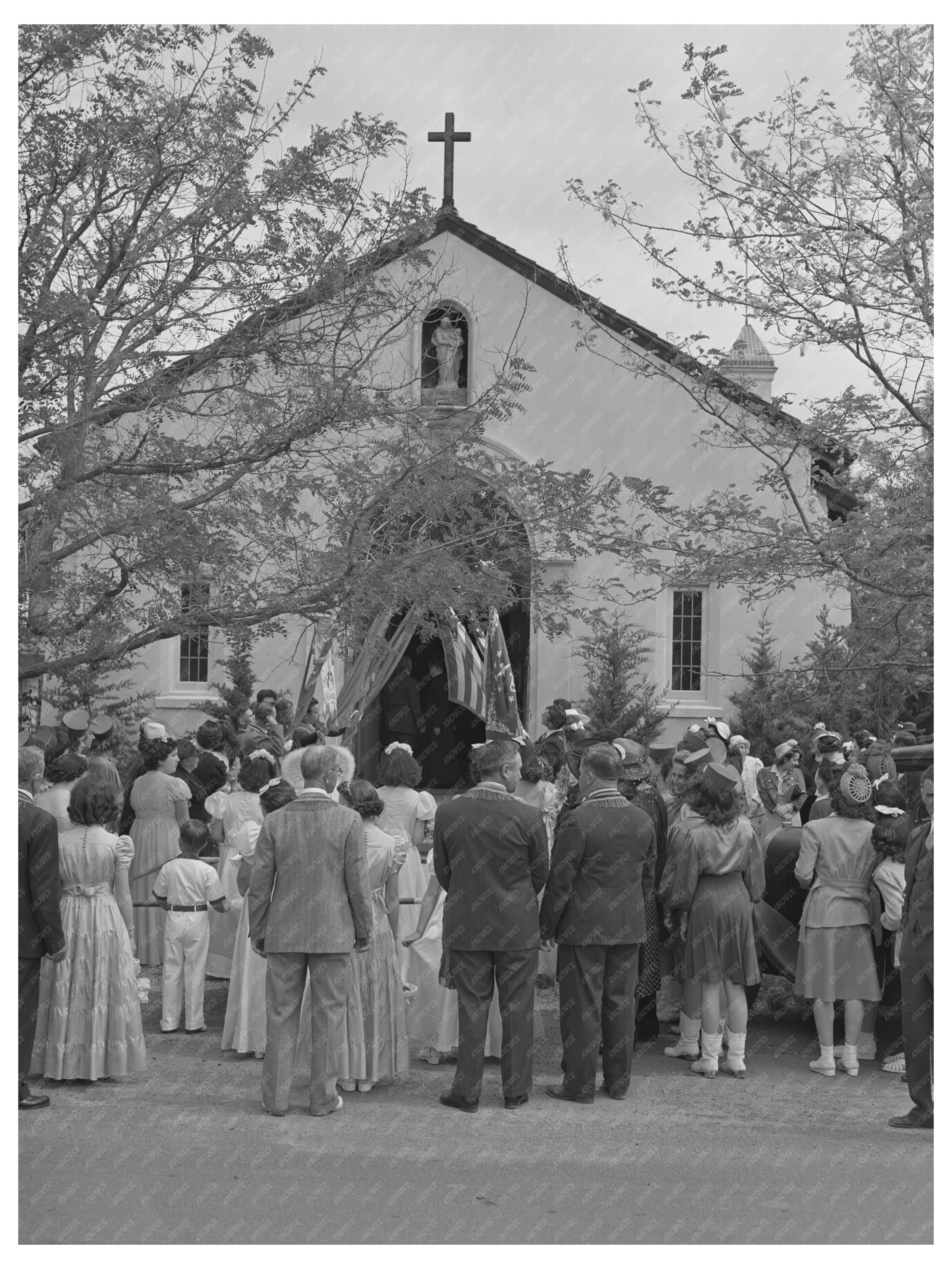 Crowd Outside Church in Novato California May 1942