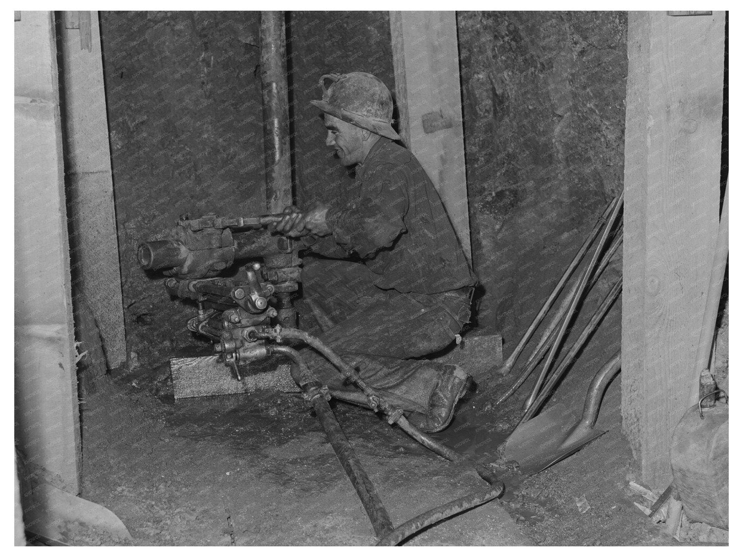 Miner Drilling Tungsten Ore at Tungsten Chief Mine 1942