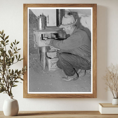 Sheepherder Prepares Fire for Dinner Montana August 1942