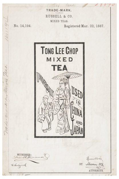 Tong Lee Chop Mixed Tea Trademark Registration 1887