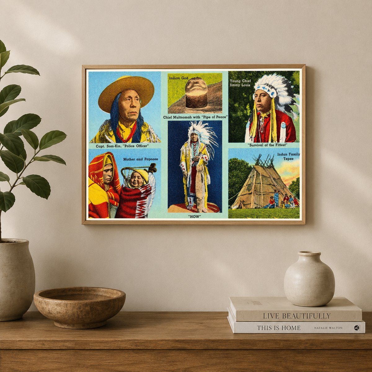 Portland, OR: Capt. Som-Kim, "Police Officer". Indian God. Young Chief Jimmy Louis, "Survival of the fittest". Mother and Papoose. Chief Multnomah with "Pipe of Peace", "How". Indian family tepee