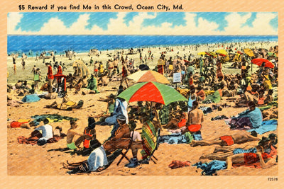$5 Reward if you find me in this crowd, Ocean City, MD — Vintage Maryland Postcard