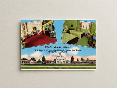 White House Motel, U. S. Route #301 -- 2 miles north of Potomac River Bridge, Newburg, Maryland — Vintage Maryland Postcard