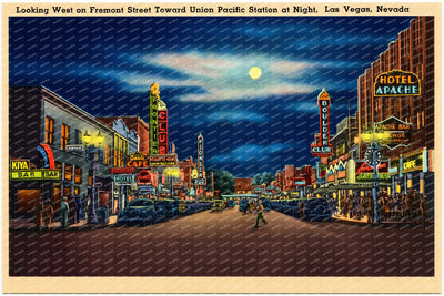 Las Vegas, NV: Looking west on Fremont Street towards Union Pacific Station at night