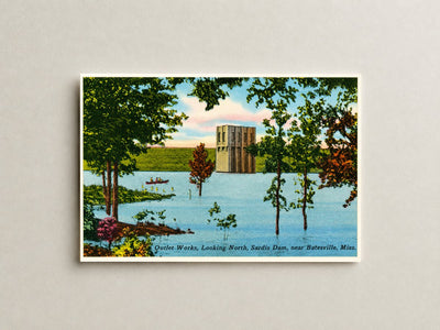 Sardis Lake, MS: Outlet works, looking north, Sardis Dam, near Batesville